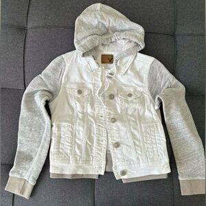 American Eagle White and Gray Hooded Jacket